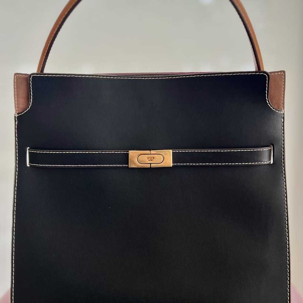 Elegant Black and Brown Leather Handbag